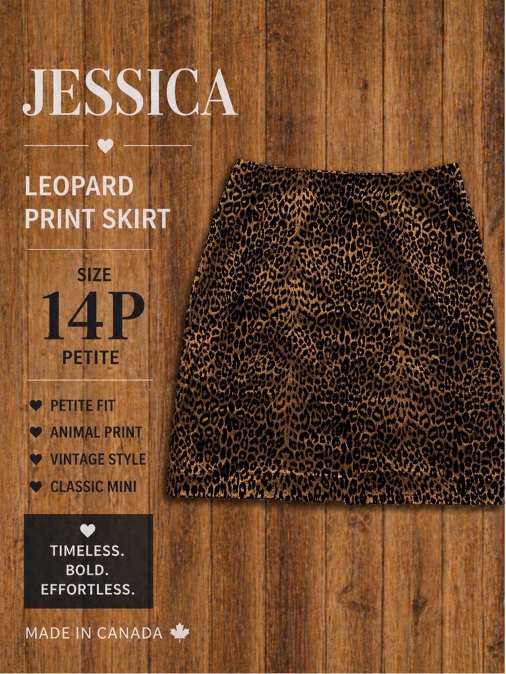Vintage Jessica Leopard Print Skirt 14P Petite Made in Canada Mini - Picture 2 of 8